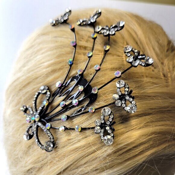 Crystal Studded Butterfly Hair Comb Wedding HairComb Bridal HairClip - Picture 3 of 10